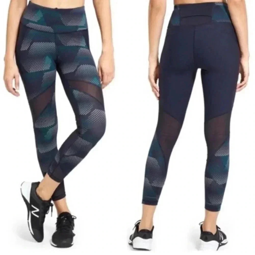 Athleta Kinetic Stealth Mesh 7/8 Tights Leggings Yoga Pants Blue: Medium
